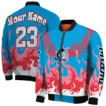 personalized miami marlins winged blaze blue white bomber jacket best selling