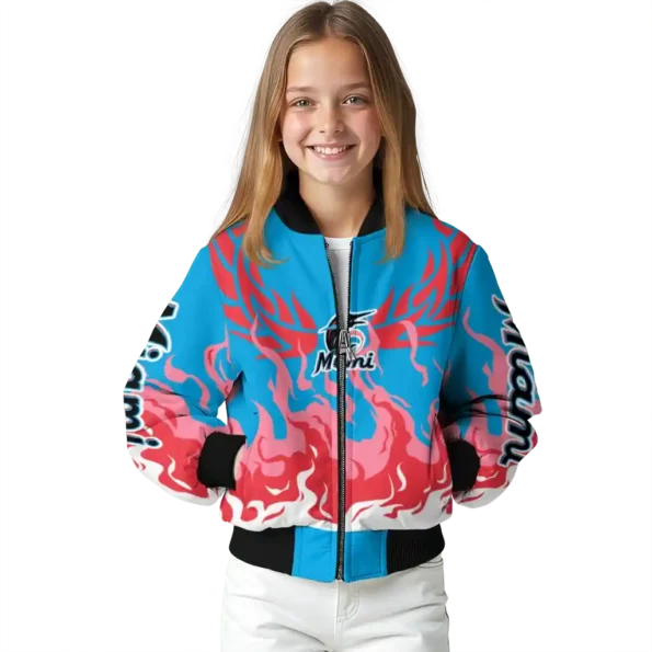 personalized miami marlins winged blaze blue white bomber jacket top rated