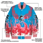 personalized miami marlins winged blaze blue white varsity jacket best selling