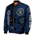 personalized milwaukee brewers hexagon cluster navy blue black bomber jacket best selling