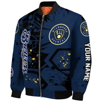 personalized milwaukee brewers hexagon cluster navy blue black bomber jacket best selling