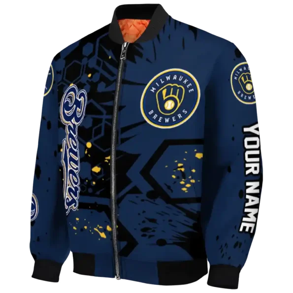 personalized milwaukee brewers hexagon cluster navy blue black bomber jacket best selling