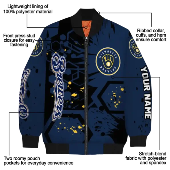 personalized milwaukee brewers hexagon cluster navy blue black bomber jacket new arrival
