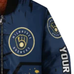 personalized milwaukee brewers hexagon cluster navy blue black bomber jacket best selling