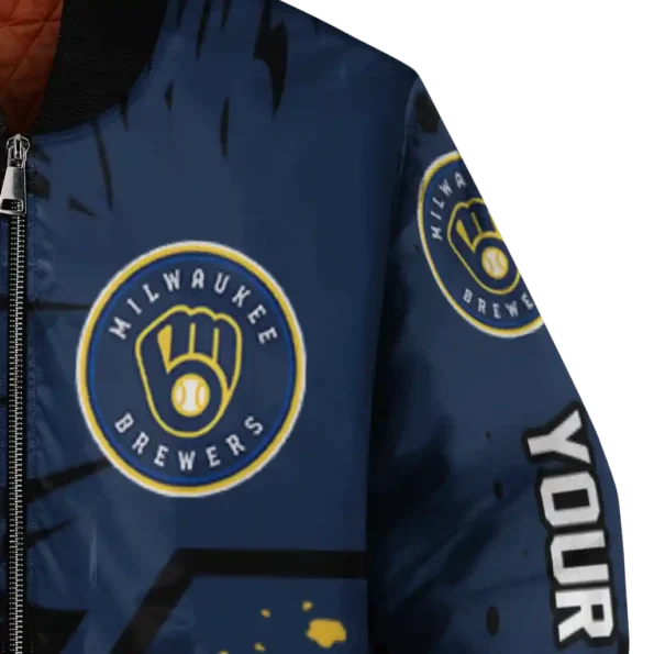 personalized milwaukee brewers hexagon cluster navy blue black bomber jacket premium grade