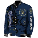 personalized milwaukee brewers hexagon cluster navy blue black varsity jacket best selling