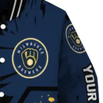 personalized milwaukee brewers hexagon cluster navy blue black varsity jacket best selling