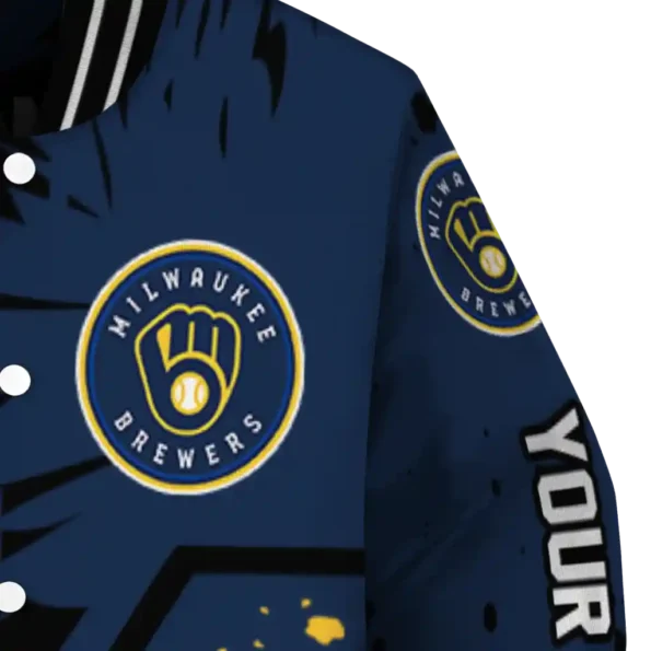 personalized milwaukee brewers hexagon cluster navy blue black varsity jacket premium grade
