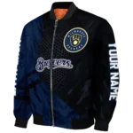 personalized milwaukee brewers hexagon mesh navy blue black bomber jacket best selling