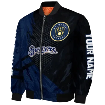 personalized milwaukee brewers hexagon mesh navy blue black bomber jacket best selling
