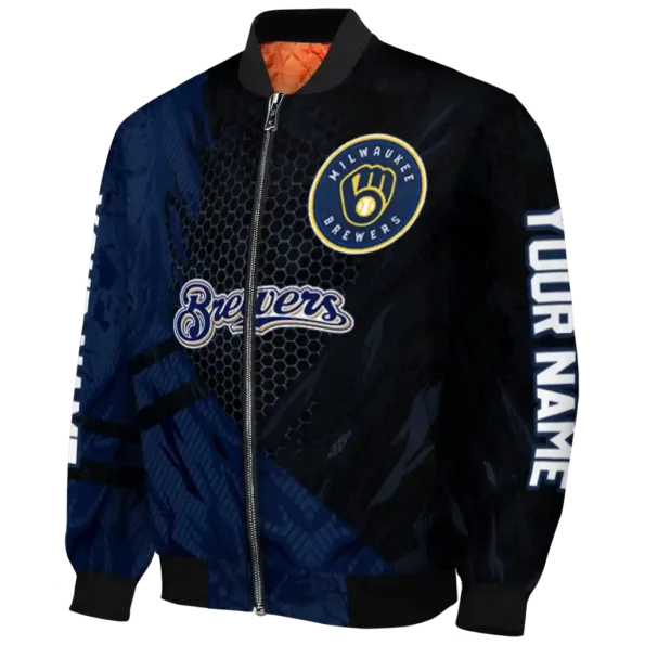 personalized milwaukee brewers hexagon mesh navy blue black bomber jacket best selling