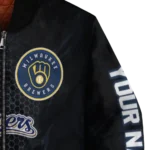 personalized milwaukee brewers hexagon mesh navy blue black bomber jacket best selling