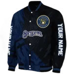 personalized milwaukee brewers hexagon mesh navy blue black varsity jacket best selling