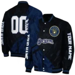 personalized milwaukee brewers hexagon mesh navy blue black varsity jacket best selling