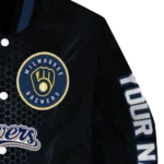 personalized milwaukee brewers hexagon mesh navy blue black varsity jacket best selling