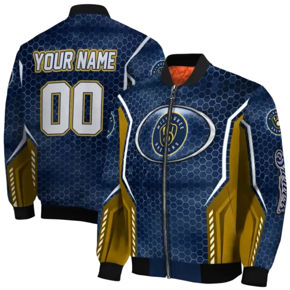 personalized milwaukee brewers power plate navy blue bomber jacket fashion forward