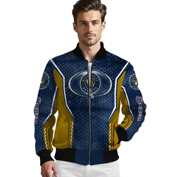 personalized milwaukee brewers power plate navy blue bomber jacket high quality