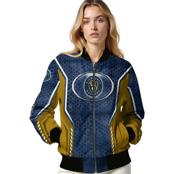 personalized milwaukee brewers power plate navy blue bomber jacket latest model