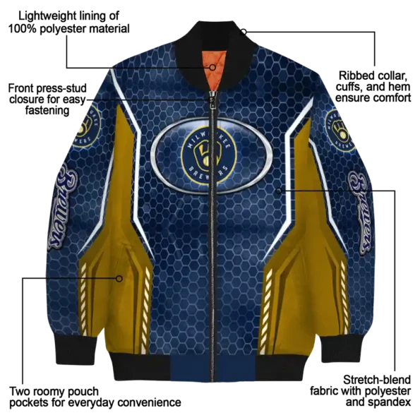 personalized milwaukee brewers power plate navy blue bomber jacket new arrival