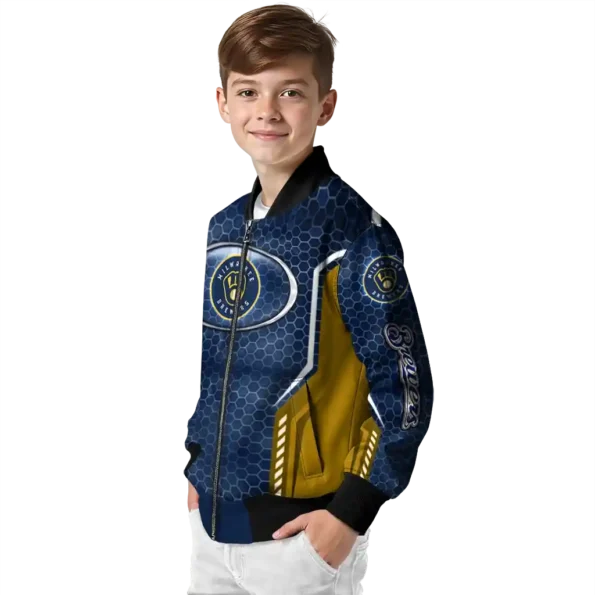 personalized milwaukee brewers power plate navy blue bomber jacket trendy
