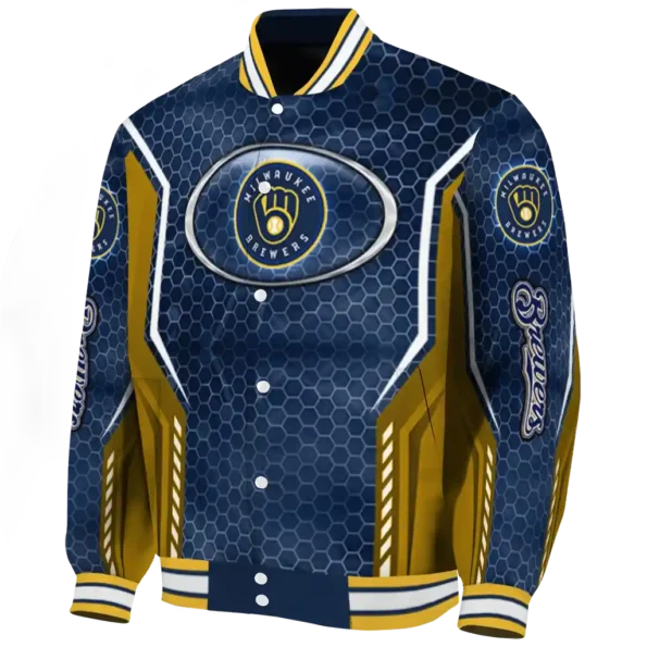 personalized milwaukee brewers power plate navy blue varsity jacket best selling