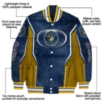 personalized milwaukee brewers power plate navy blue varsity jacket best selling