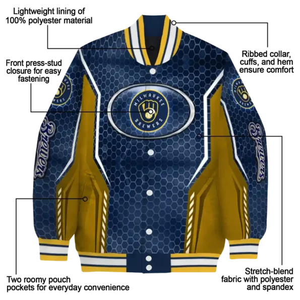 personalized milwaukee brewers power plate navy blue varsity jacket new arrival