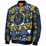 personalized milwaukee brewers pyramid shapes navy blue bomber jacket best selling