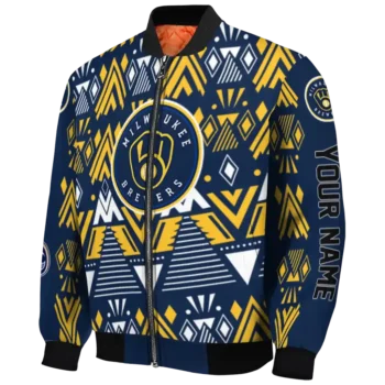 personalized milwaukee brewers pyramid shapes navy blue bomber jacket best selling