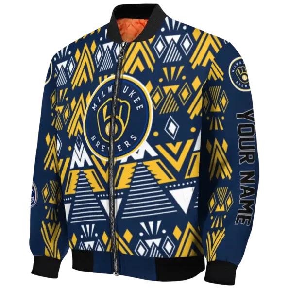 personalized milwaukee brewers pyramid shapes navy blue bomber jacket best selling