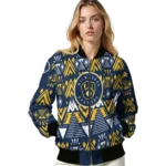 personalized milwaukee brewers pyramid shapes navy blue bomber jacket best selling
