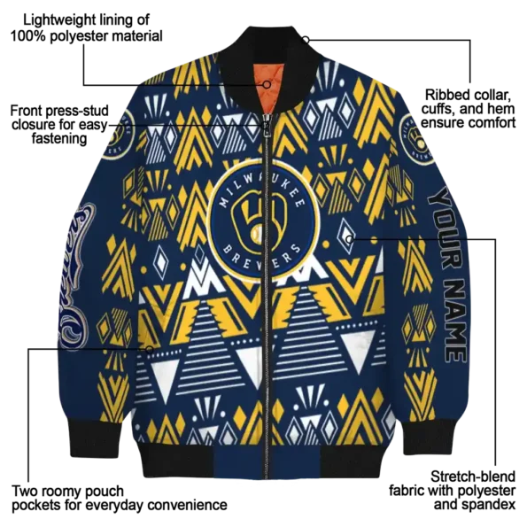 personalized milwaukee brewers pyramid shapes navy blue bomber jacket new arrival