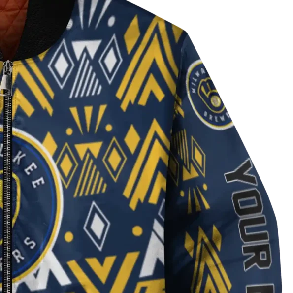 personalized milwaukee brewers pyramid shapes navy blue bomber jacket premium grade