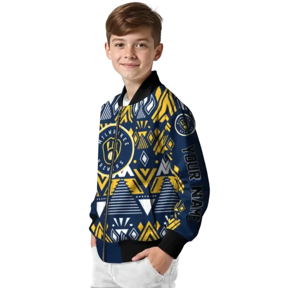 personalized milwaukee brewers pyramid shapes navy blue bomber jacket trendy