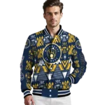 personalized milwaukee brewers pyramid shapes navy blue varsity jacket best selling