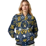 personalized milwaukee brewers pyramid shapes navy blue varsity jacket best selling