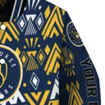personalized milwaukee brewers pyramid shapes navy blue varsity jacket best selling