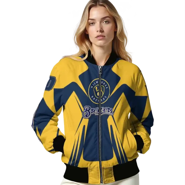 personalized milwaukee brewers spider mark navy blue gold crocs bomber jacket latest model