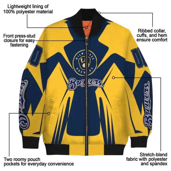 personalized milwaukee brewers spider mark navy blue gold crocs bomber jacket new arrival