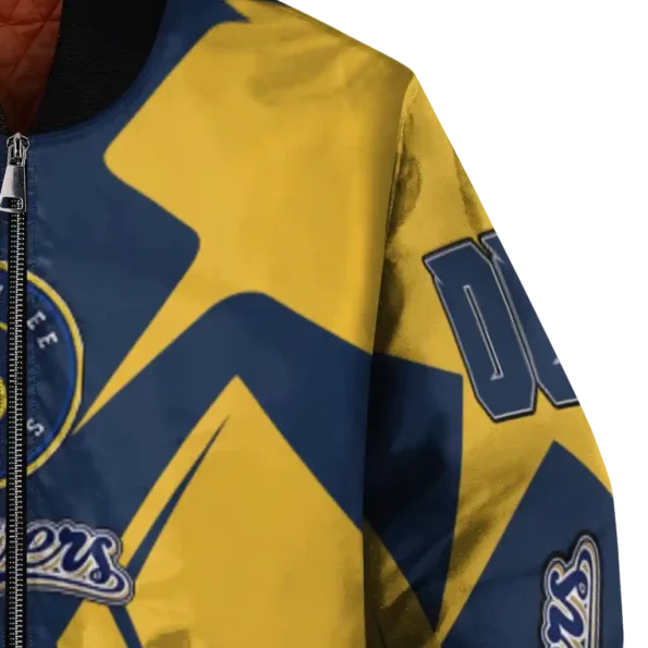 personalized milwaukee brewers spider mark navy blue gold crocs bomber jacket premium grade