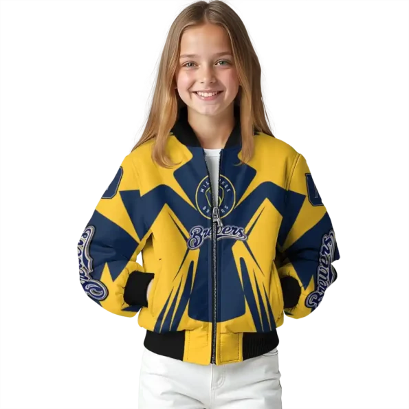 personalized milwaukee brewers spider mark navy blue gold crocs bomber jacket top rated