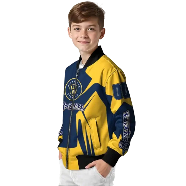 personalized milwaukee brewers spider mark navy blue gold crocs bomber jacket trendy