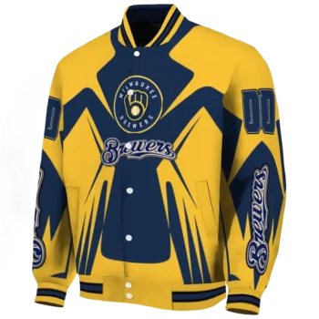 personalized milwaukee brewers spider mark navy blue gold crocs varsity jacket best selling