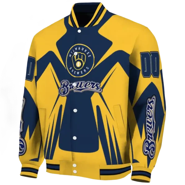 personalized milwaukee brewers spider mark navy blue gold crocs varsity jacket best selling