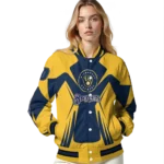 personalized milwaukee brewers spider mark navy blue gold crocs varsity jacket best selling