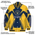 personalized milwaukee brewers spider mark navy blue gold crocs varsity jacket best selling