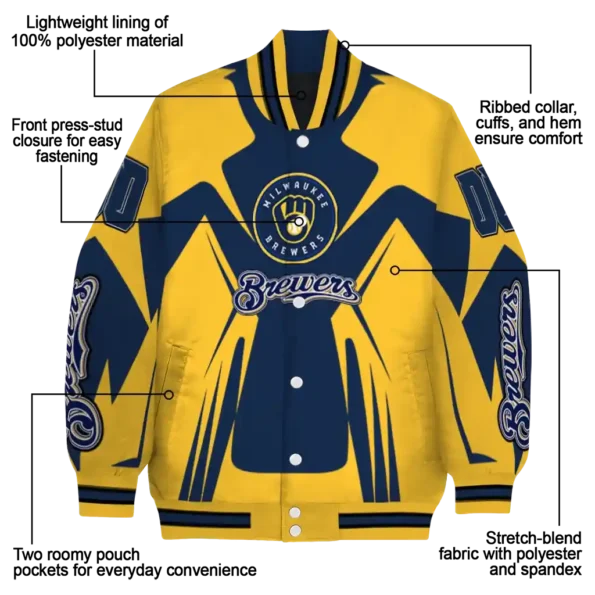 personalized milwaukee brewers spider mark navy blue gold crocs varsity jacket new arrival