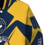 personalized milwaukee brewers spider mark navy blue gold crocs varsity jacket best selling