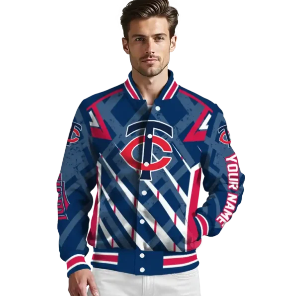 personalized minnesota twins chevron angles navy varsity jacket high quality