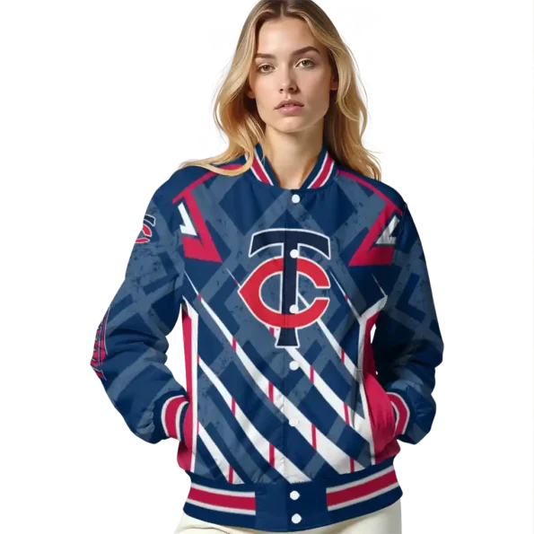 personalized minnesota twins chevron angles navy varsity jacket latest model